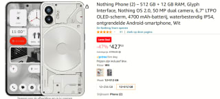 Nothing Phone (2) 512GB Wit 5G voor €427 bij Amazon