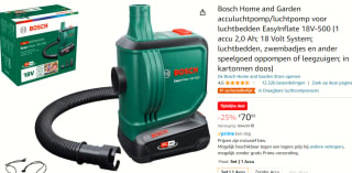 Bosch Home and Garden EasyInflate 18V-500 Pneumatische accucompressor 0.03 bar voor €70,99 bij Amazon voor €70,99 @ Amazon NL