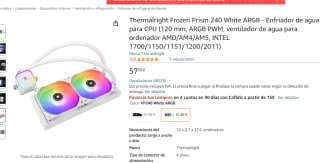 Refrigeracion liquida Thermalright Frozen Prism 240 White ARGB por 57.90€