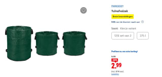 PARKSIDE kunststofweefsel Tuinafvalzak 2 x 125 L, 2 stuks voor €2,99 in de Lidl webshop