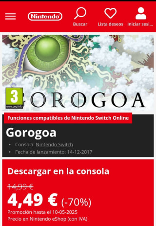 Gorogoa Nintendo Switch por 4,49€.