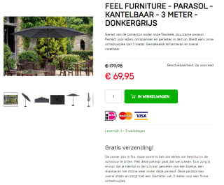 Feel furniture – Parasol – Kantelbaar – 3 meter – Donkergrijs voor €69,95 bij Dagknaller