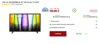 Smart tv LED marca LG modelo32LQ630B6LA 32" por 195€