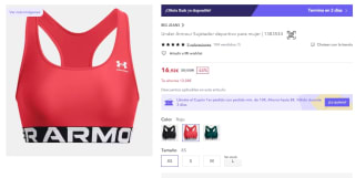 Under Armour Sujetador deportivo HeatGear por 16,92€ (cuenta nueva por 10,15€)