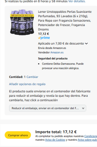 Lenor Unstoppables Perlas Suavizante Fragancia Sensaciones, 93 Lavados (6 x 210g) por 17,12€