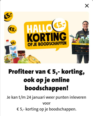 5 euro korting op je boodschappen in de winkel tegen inlevering van 1000 bij jumbo