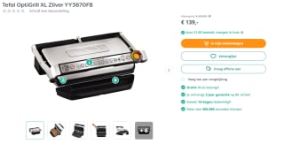 Tefal OptiGrill XL Zilver YY3870FB voor €139 bij Art & Craft