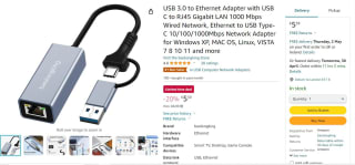 USB 3.0 to Ethernet Adapter: £5.59