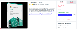 Microsoft 365 Family - 12 maanden - 6 gebruikers voor €49,99 via Cdiscount