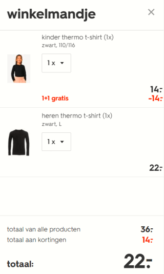 1+1 gratis op alle thermokleding bij de HEMA