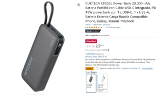 Power Bank CUKTECH CP253L 20.000mAh con Carga Rápida 45W