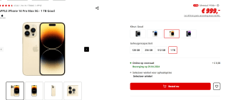 Apple iPhone 14 Pro Max met 1TB opslag voor €999 bij Mediamarkt