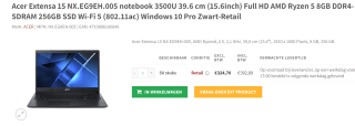 Acer NX.EG9EH.005 laptop voor €392,89 bij Redshel