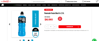 Powerade Frozen Blast 6 x 1,1 lt. por $6.190