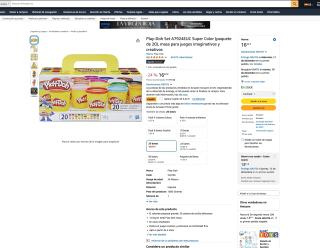 Paquete 20 Play-Doh Set A7924EUC Super Color masa para juegos imaginativos y creativos por 13,50€