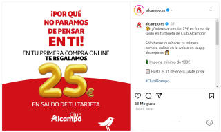 25€ de saldo gratis en tu tarjeta club Alcampo