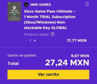 1 mes de Xbox Game Pass Ultimate a $27 en Eneba