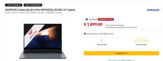 SAMSUNG Galaxy Book4 Ultra NP960XGL-XG2NL 16" laptop voor €1.899 bij Alternate