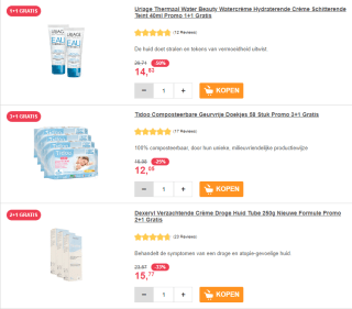 1+1 of 2+1 of 3+2 gratis op veel artikelen bij Newpharma