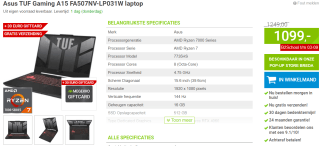 ASUS TUF Gaming A15 FA507NV-LP031W - Laptop voor €1.099 bij Megekko
