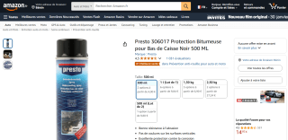 Protection Bitumeuse pour Bas de Caisse Noir 500 ML Presto 306017 à 4,90€