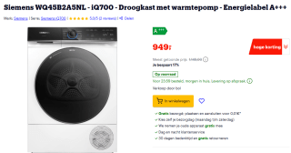 Siemens WQ45B2A5NL iQ700 warmptepompdroger voor €949 bij Bol
