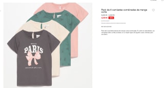 Pack de 4 camisetas combinadas de manga corta para Peques por 4.9€