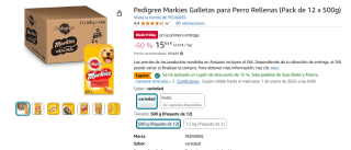 Pack de 12 x 500g de Pedigree Markies Galletas para Perro Rellenas por 13,29€