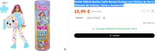 Barbie Cutie Reveal Muñeca con disfraz de perro dálmata de colores por 15.99€
