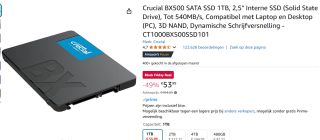 Crucial BX500 SSD 1TB 2,5 inch SATA 6Gb/s - interne solid-state drive voor €53,99 bij Amazon