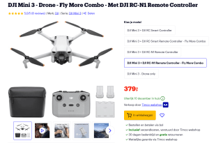 DJI Mini 3 - Drone - Fly More Combo - Met DJI RC-N1 Remote Controller voor €380 bij Bol