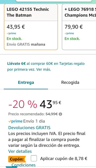 LEGO 42155 Technic The Batman: BATMOTO por 35,17€.