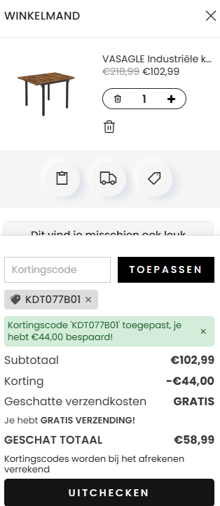 VASAGLE eettafel, inklapbare keukentafel voor 2-4 personen voor €58,99 dmv code bij Songmics