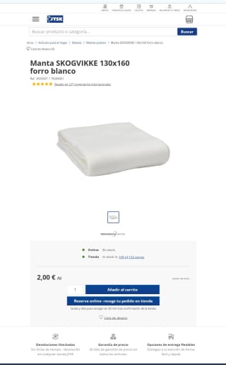 Manta SKOGVIKKE 130x160 forro blanco por 2€.