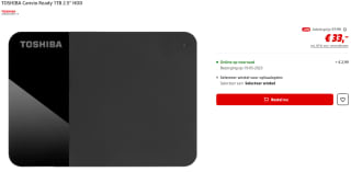 Toshiba Canvio Ready - Vaste schijf voor €33 bij de Mediamarkt