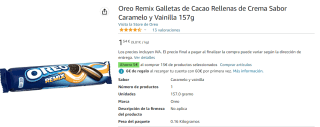 Pack 10 Galletas rellenas de crema sabor vainilla y caramelo Remix Oreo 157 g. por 10.4€
