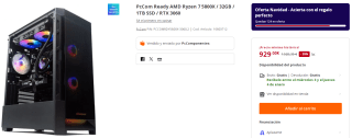 Ordenador PcCom Ready AMD Ryzen 7 5800X / 32GB / 1TB SSD / RTX 3060 por 929€