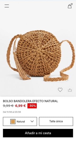 Bolso Bandolera efecto natural por 6,99€.