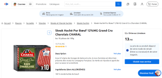 Steak haché Charal race Limousine ou L'authentique X10 (1kg) à 13,75€