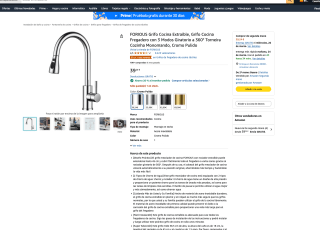 FORIOUS Grifo Cocina Extraible, Grifo Cocina Fregadero con 3 Modos Giratorio a 360° Torneira Cozinha Monomando Cromo Pulido por solo 31,39€