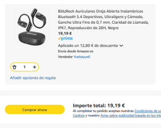BlitzRock Auriculares Oreja Abierta Inalambricos Bluetooth 5.4 Deportivos por 19,19€