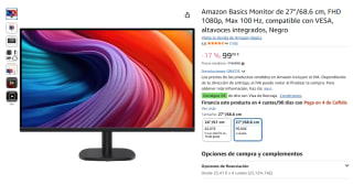 Amazon Basics Monitor de 27"/68.6 cm, FHD 1080p, Max 100 Hz, compatible con VESA por 99€