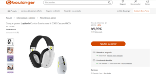 Pack gaming Casque sans fil Logitech G435 Lightspeed + Souris sans fil Logitech G435 Lightspeed (12K DPI) à 49,99€