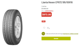Llanta Nexen CP672 195/55R16 por $872 en Soriana