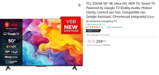 Televisor TCL 50V6B 50" 4K Ultra HD, HDR TV, Smart TV Powered by Google TV por 271€