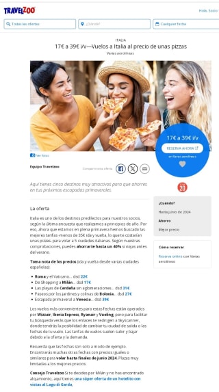 De 17€ a 39€ ida/vuelta Vuelos a Italia.