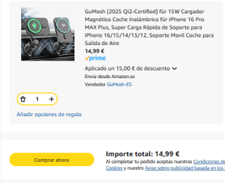 Cargador Magnético Coche Inalámbrico por 14,99€