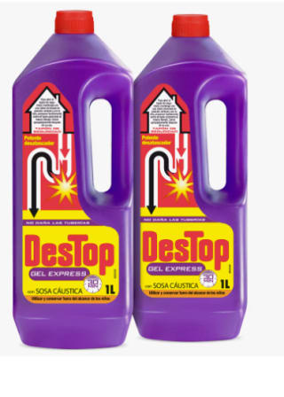 Destop - Desatascador Tuberías Express, Pack 2 Geles 1L por 10.99€ (Cuenta Nueva 5.5€)