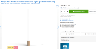 Philips Hue Gradient Signe Vloerlamp White & Color Ambiance (Eiken) voor €185,60 bij Max ICT