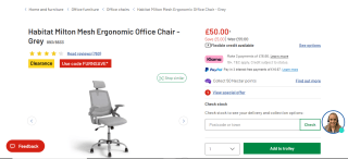 Habitat Milton Mesh Ergonomic Office Chair - £50